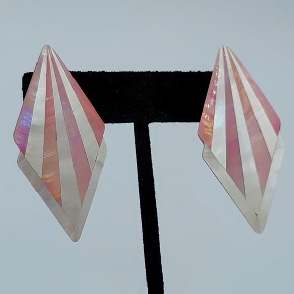Vintage Pink White Seashell Diamond Shape Geometric Earrings #1218 - Picture 5 of 14